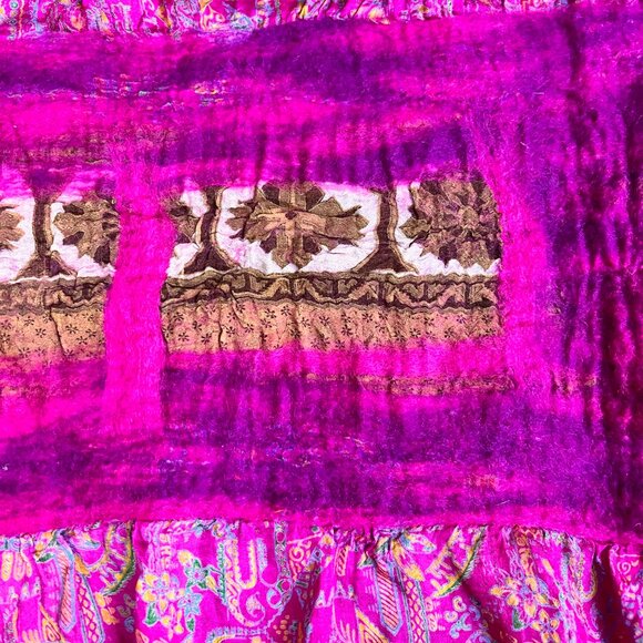 Pomegranate Moon Sari Felted Collage-Pink Artsy Scarf - Picture 4 of 9